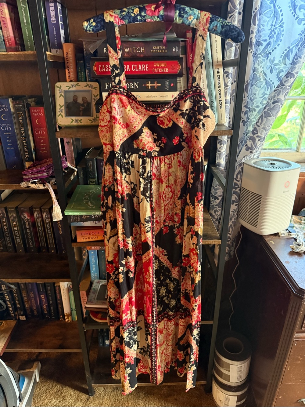 Floral Patchwork Maxi Dress in Black, Red and Cream
